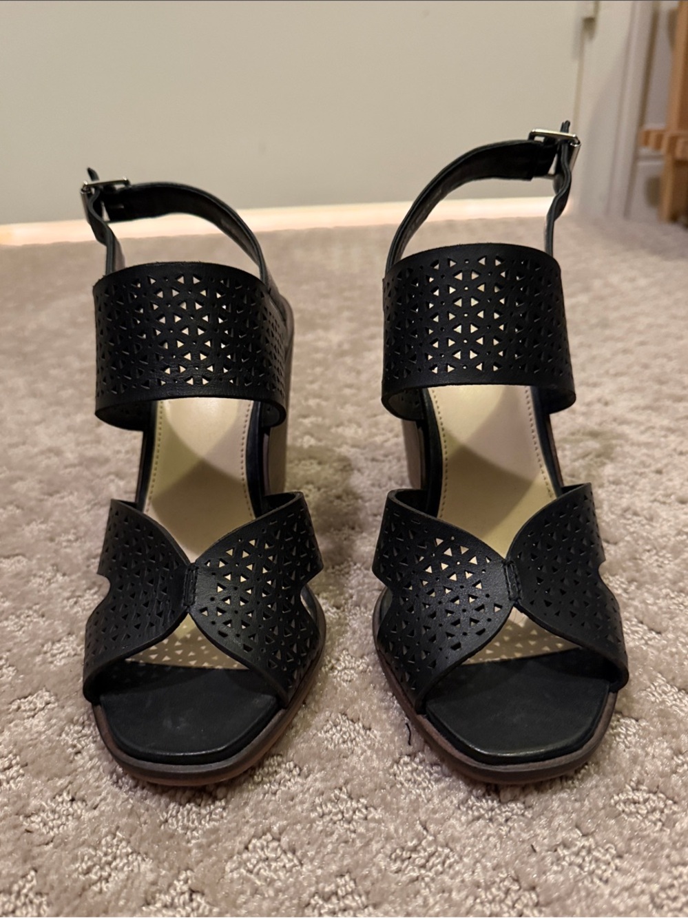 Vince Camuto Black Laser Cut Wedge Sandals NWOT Size 6 / 36.5
